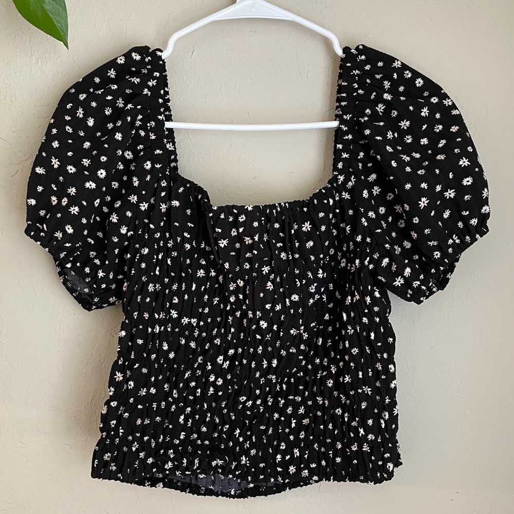 Elodie Off Shoulder Smocked Stretch Black Floral Blouse - Picture 4 of 9
